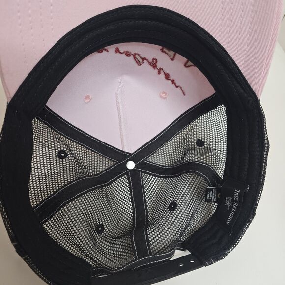 True Religion Pink w/ Black Mesh Adjustable Snapback Trucker Hat Cap One Size - Picture 12 of 12